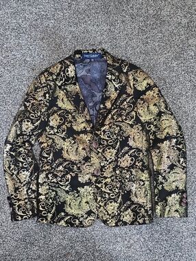 SWOTGdoby Black and Gold Paisley Patterned Velvet Blazer Kid's Boy's  5T 6T